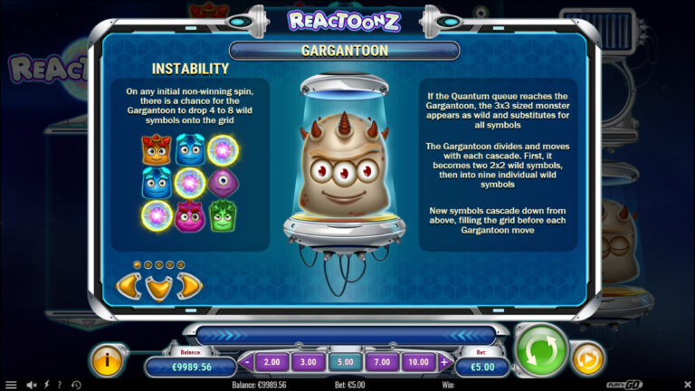 Reactoonz paytable — official game image